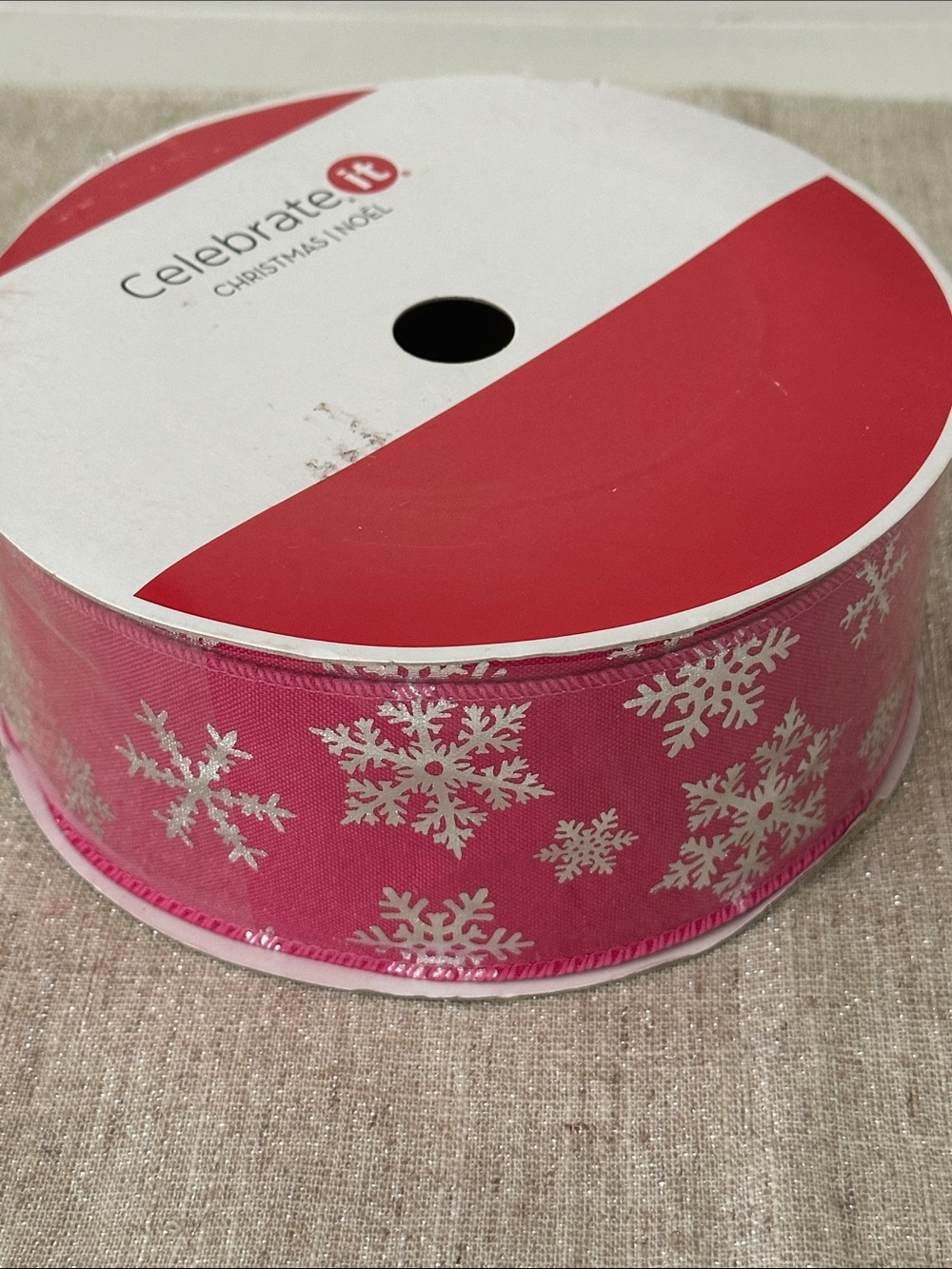 Celebrate It Pink Silver Snowflake Pattern Wired Ribbon 2.5 in x 80 ft. New